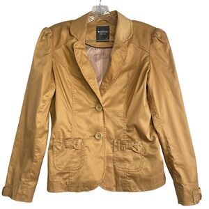 DeFacto Women L Sand Beige Slim Fit Two Button Blazer Jacket Coquette Bow Detail
